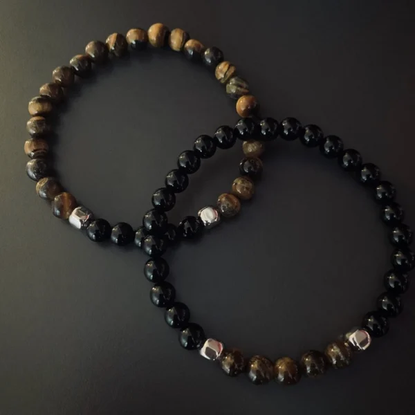 Bracciale occhio di tigre, onice e argento 925