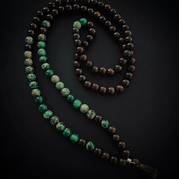 Collana lunga uomo legno e diaspro imperiale